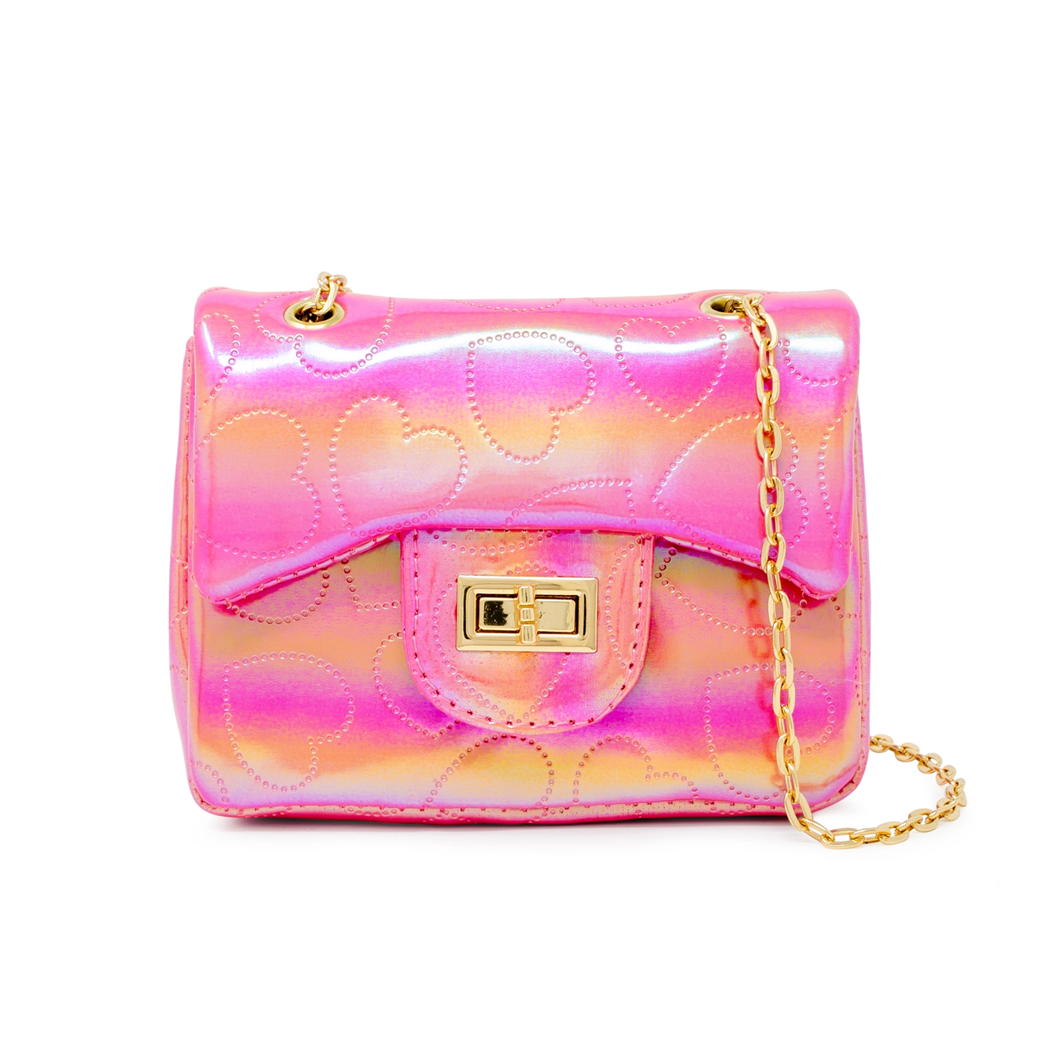Shiny Dotted Heart Classic Handbag, Hot Pink