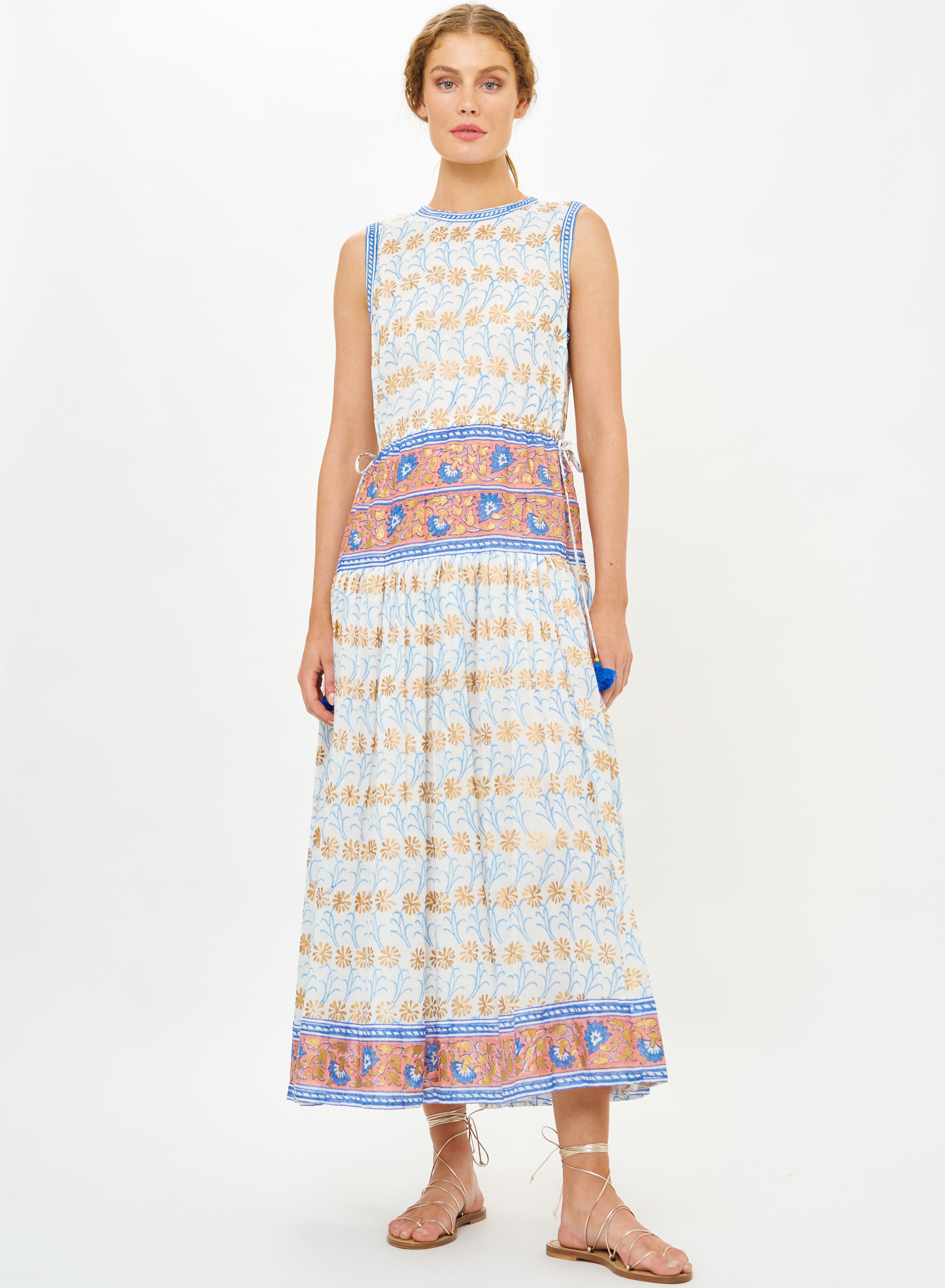 Sleeveless Piped Maxi, Geneva Blue