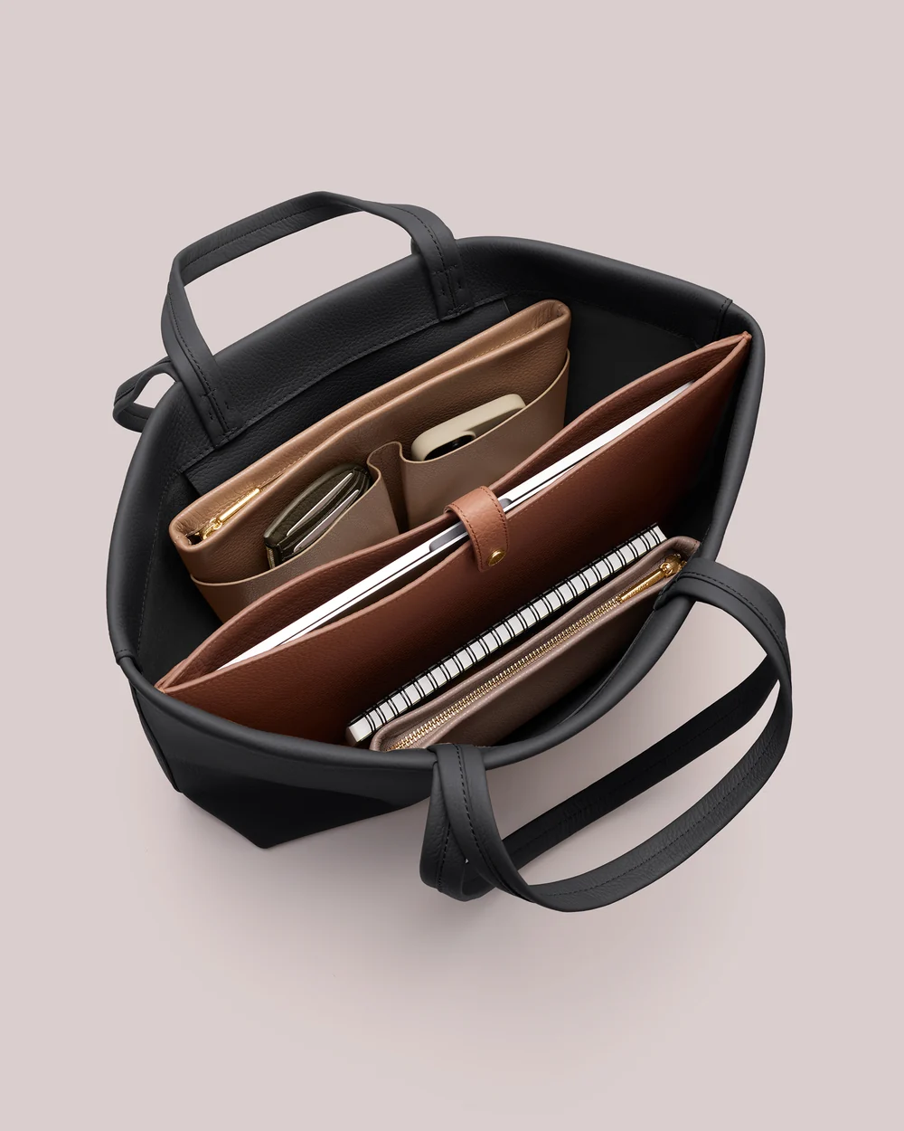 Small Easy Tote, Black Pebbled Leather