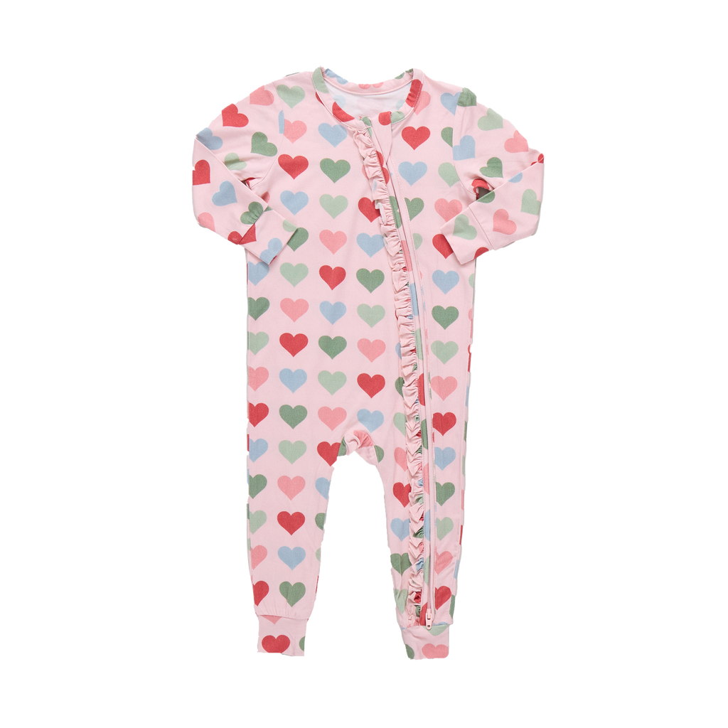 Baby Girls Ruffle Bamboo Romper Small Hearts