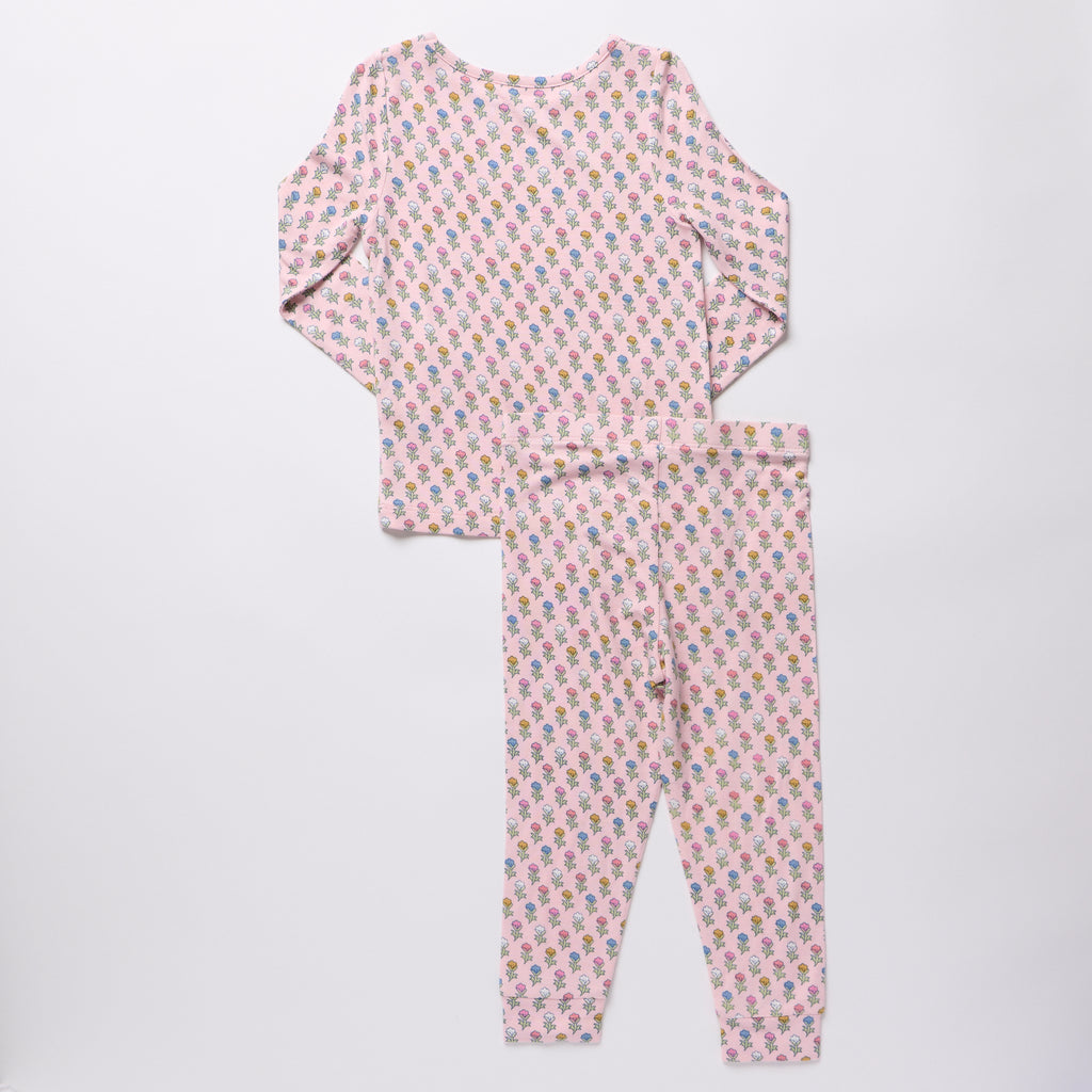 Kids Bamboo PJ Set, Pink Carnations