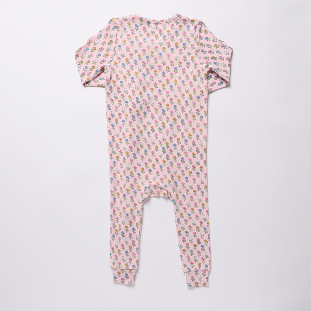 Baby Girls Ruffle Bamboo Romper, Pink Carnations