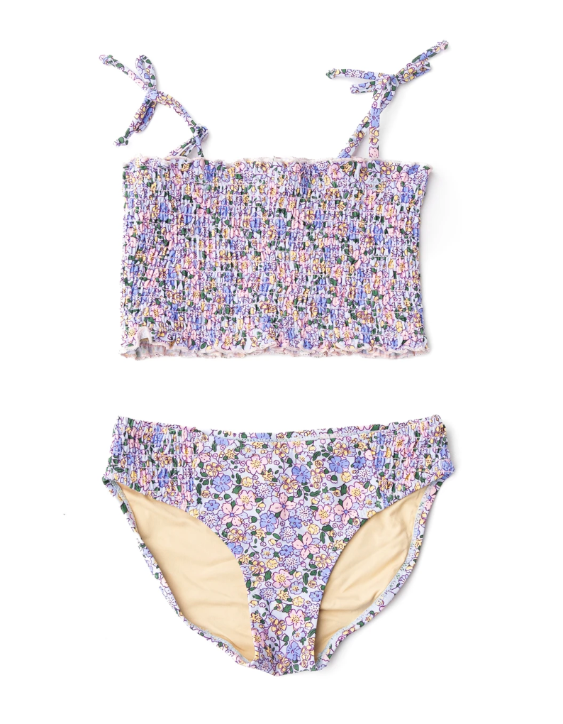 2 Piece Smocked Swimsuit, Blue Blossoms