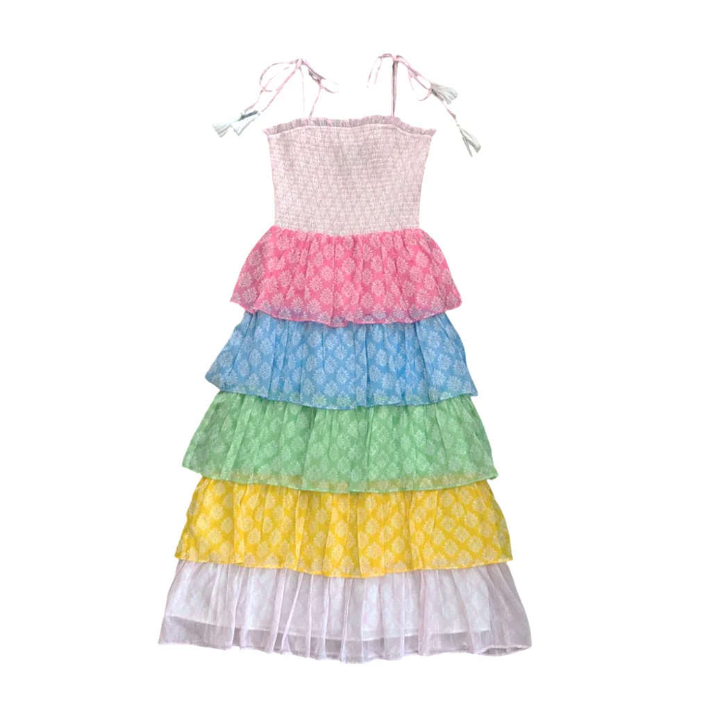 Smocked Bodice Tiered Dress Block Print