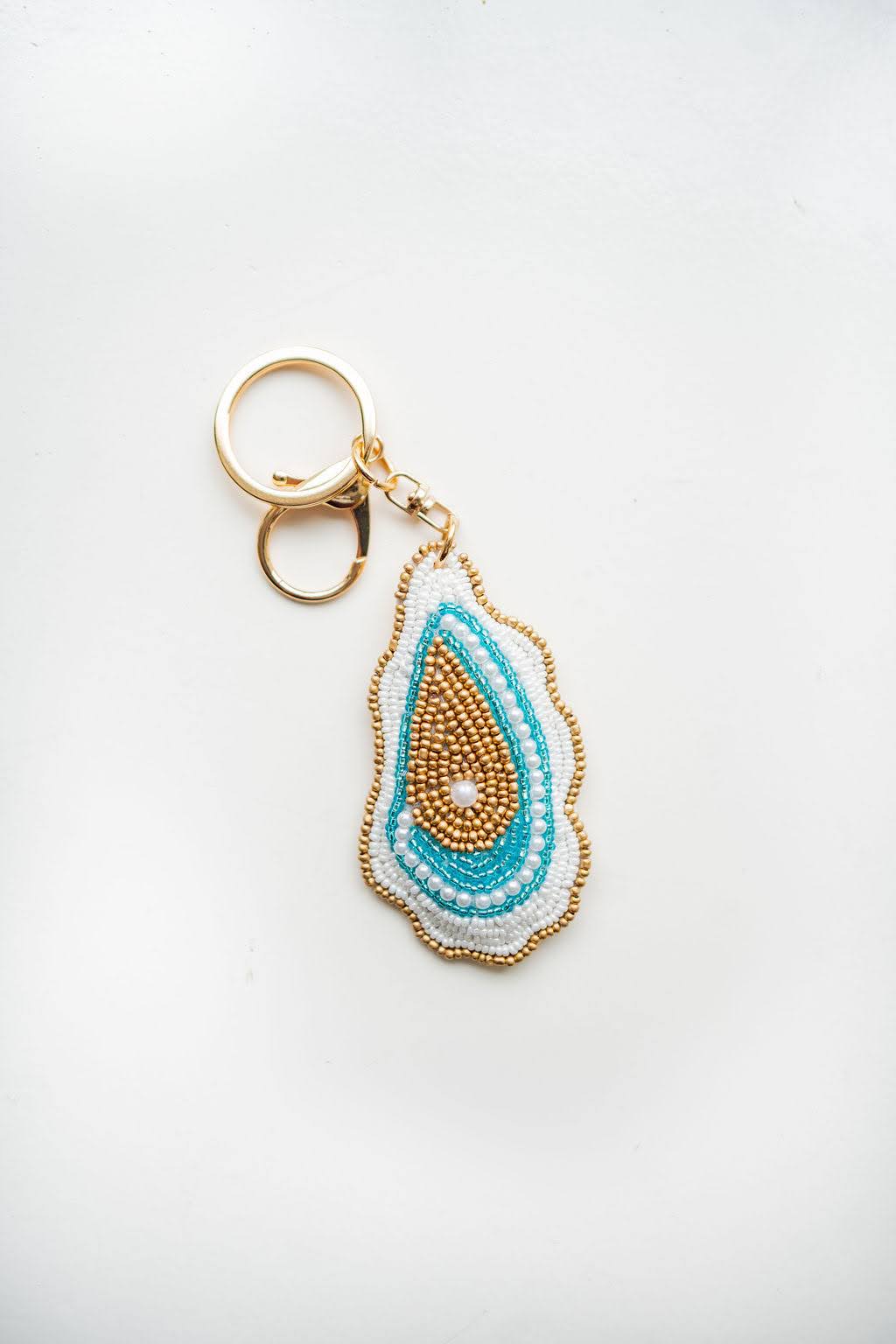Hand Beaded Key Chain-Bag Charm, Oyster