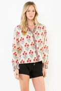 Long Sleeve Floral Button Up Top, Cream