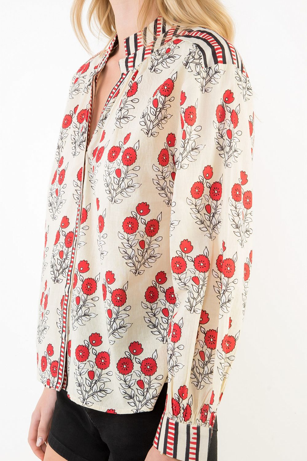 Long Sleeve Floral Button Up Top, Cream
