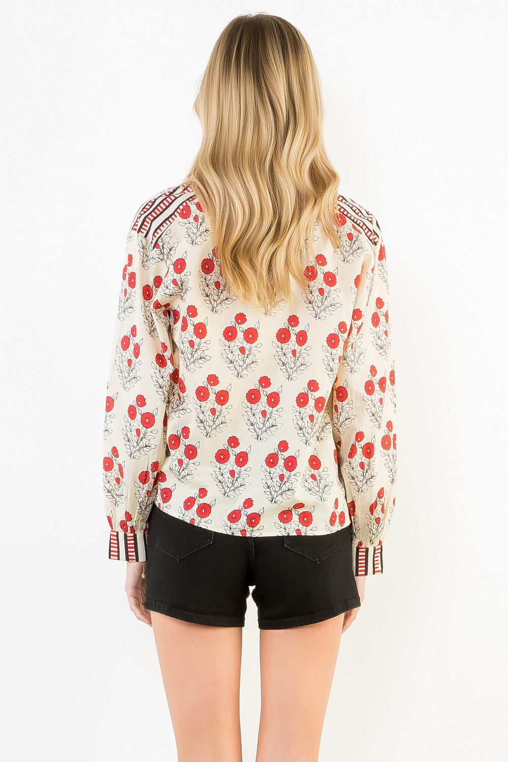 Long Sleeve Floral Button Up Top, Cream