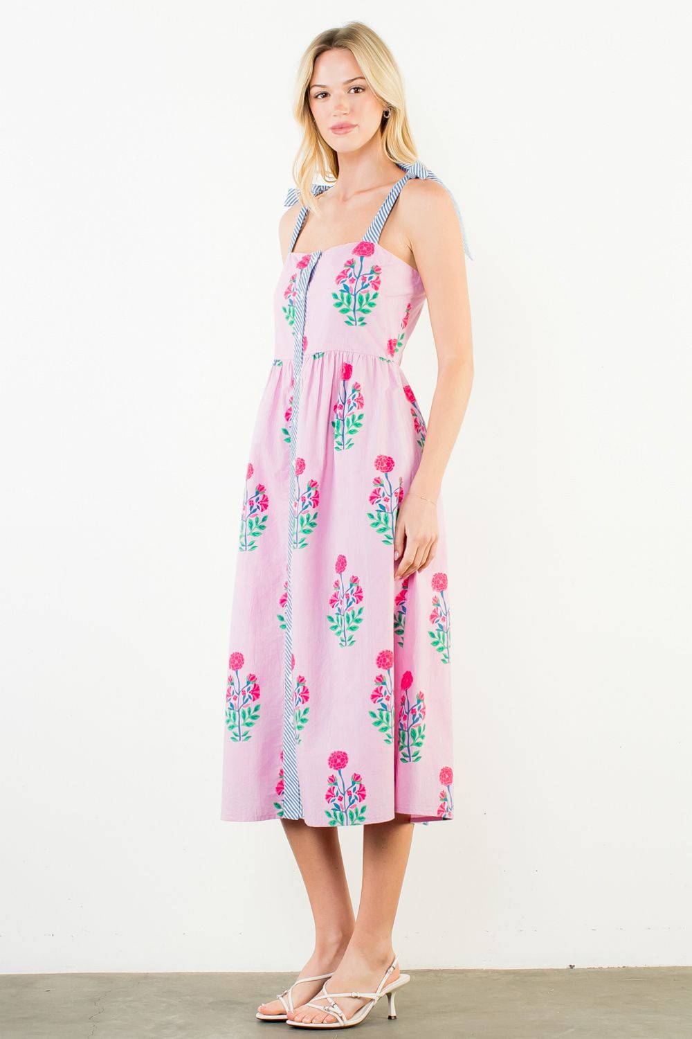 Tie Strap Floral Midi Dress