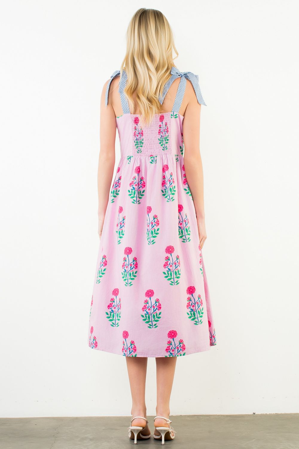 Tie Strap Floral Midi Dress