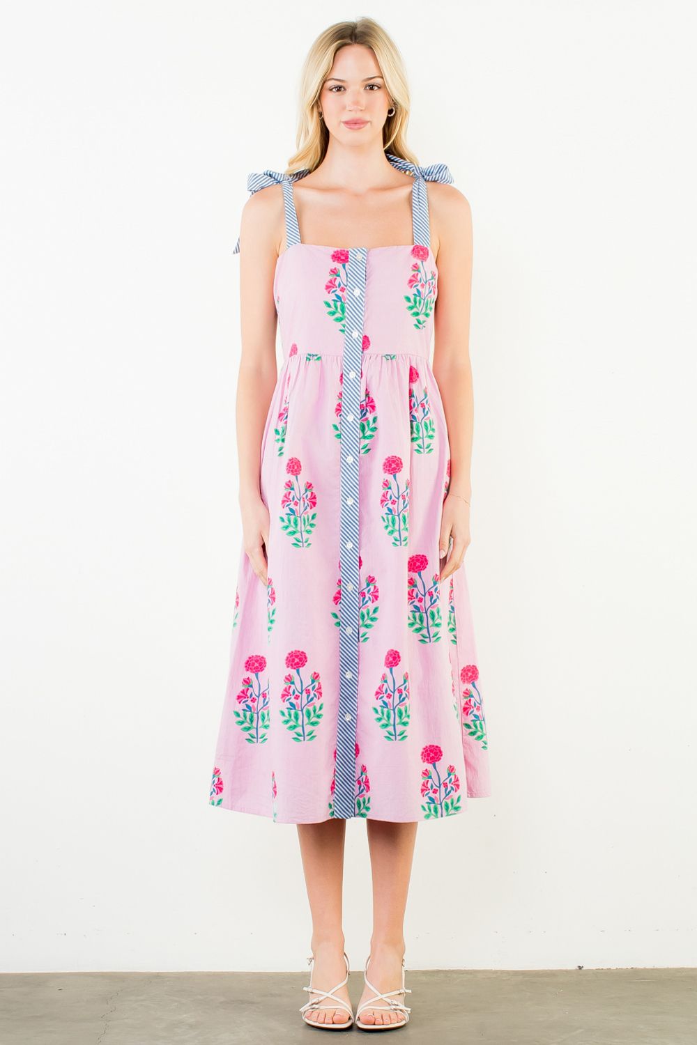 Tie Strap Floral Midi Dress