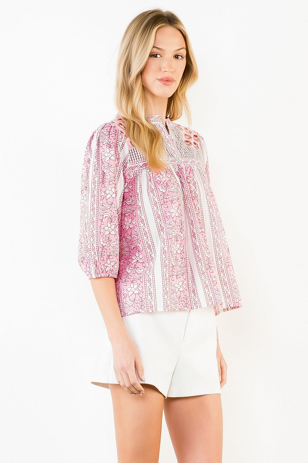Long Sleeve Floral Pattern V-Neck Top
