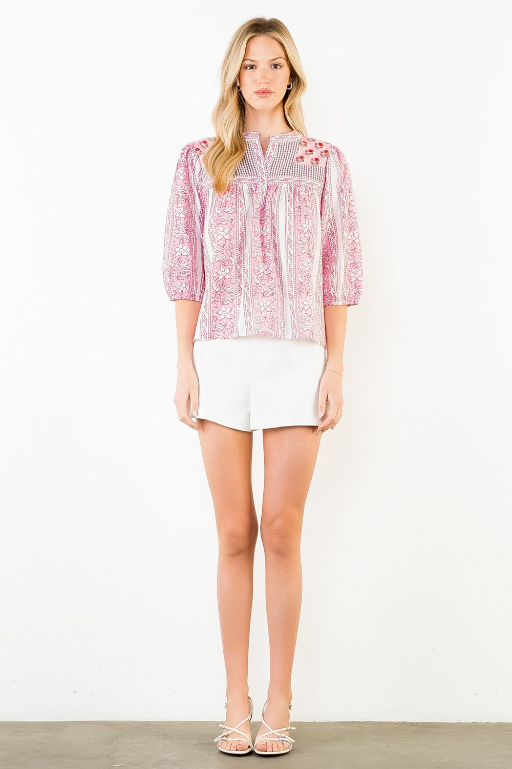 Long Sleeve Floral Pattern V-Neck Top