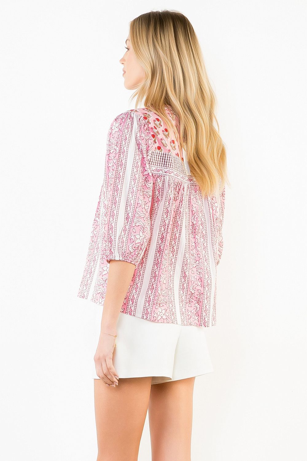 Long Sleeve Floral Pattern V-Neck Top