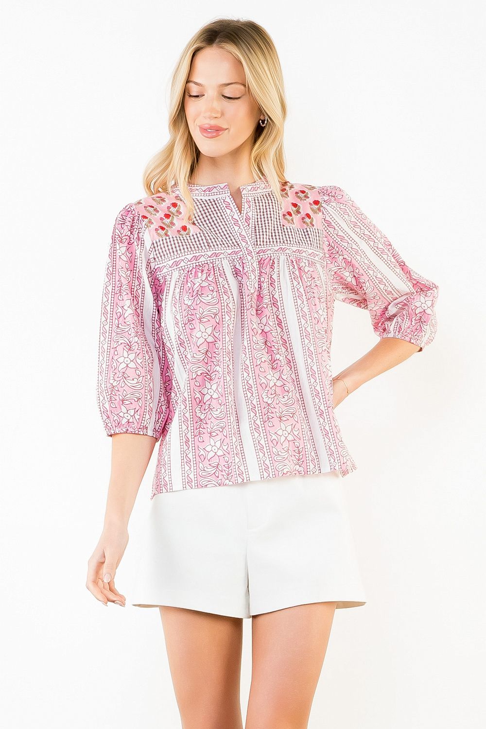 Long Sleeve Floral Pattern V-Neck Top