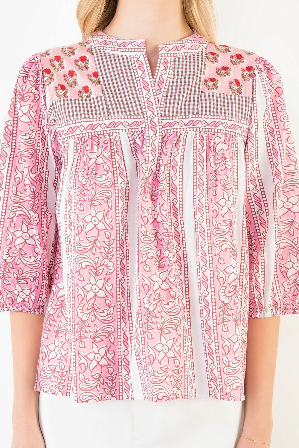 Long Sleeve Floral Pattern V-Neck Top