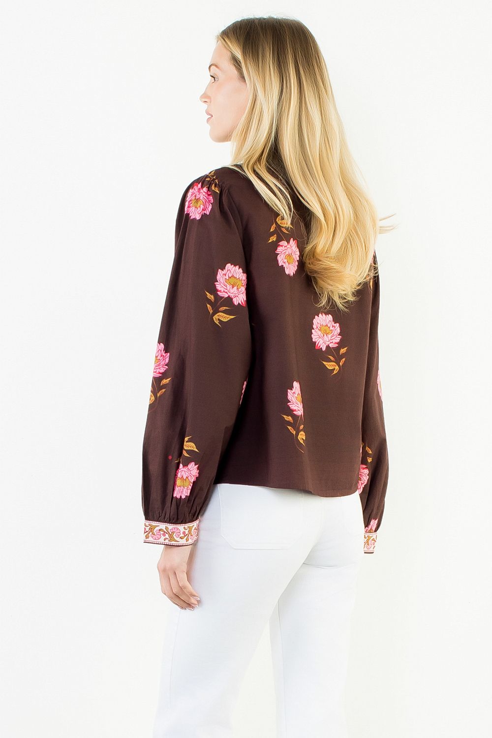 Long Sleeve Floral Top with Pattern Cuffs