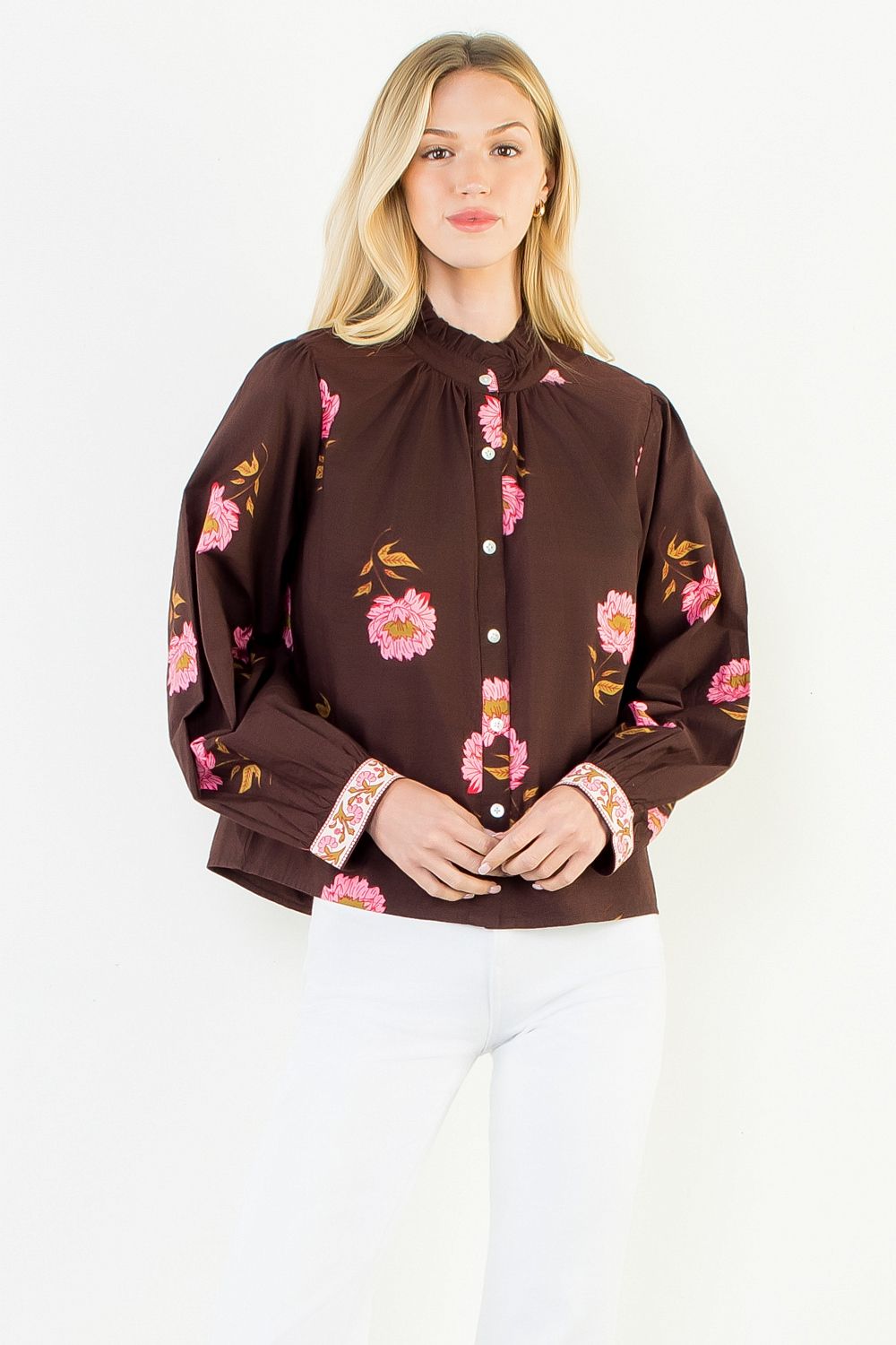 Long Sleeve Floral Top with Pattern Cuffs