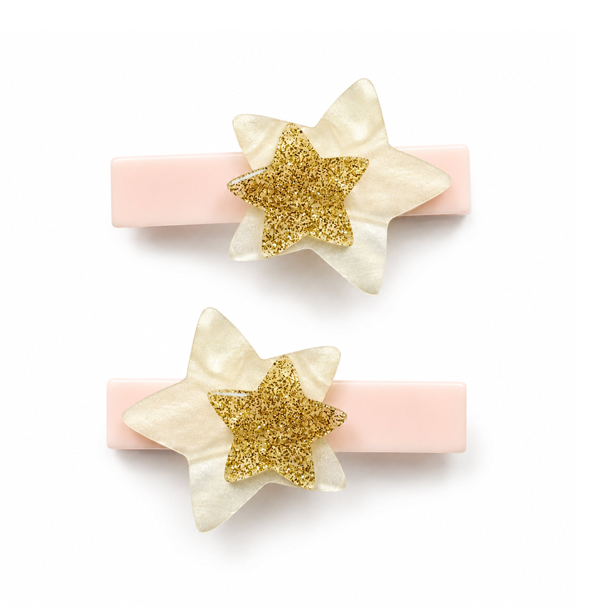 Pearl & Gold Glitter Stars Hair Clips