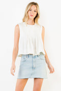 Sleevelss Pleated Flowy Top, Cream