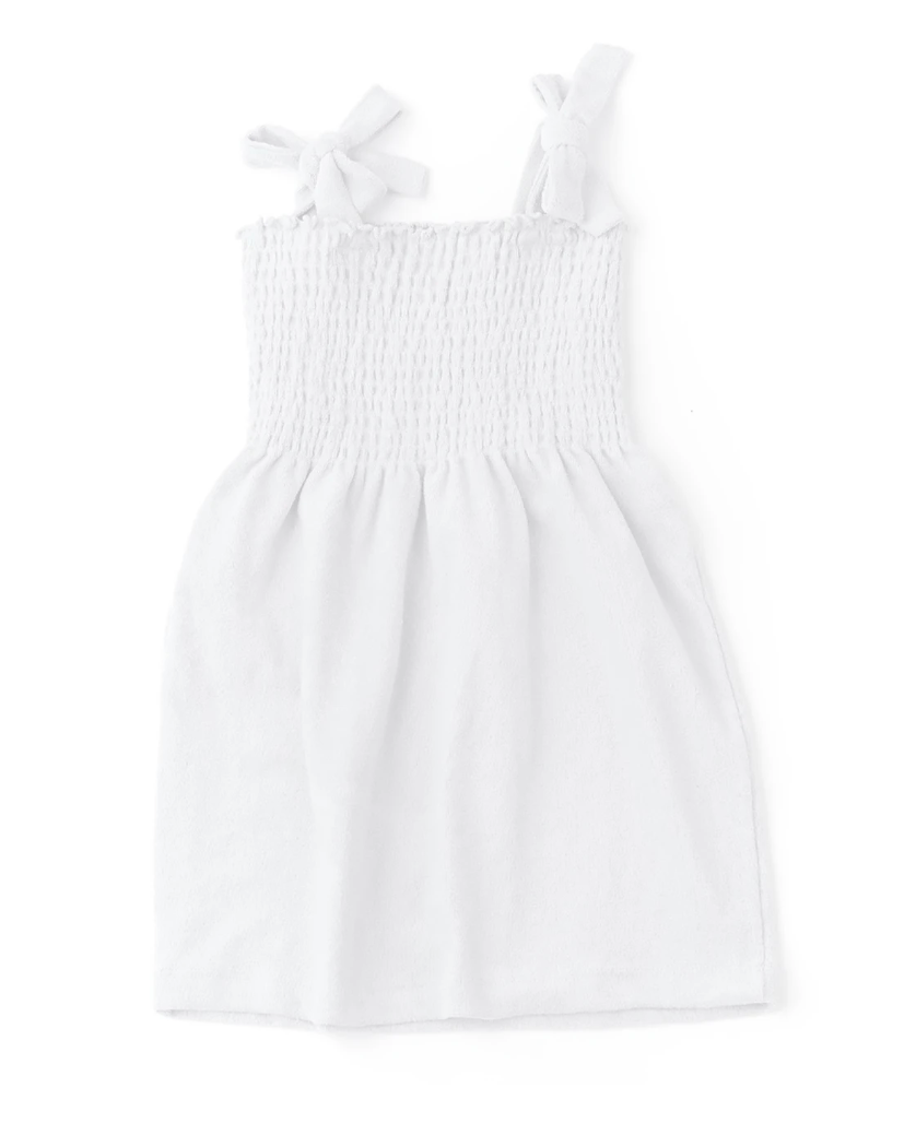 Terry Smocked Dress, White