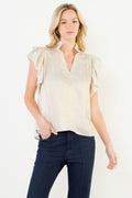 Flutter Sleeve Shimmery V-Neck Top Gold