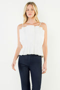 Thin Strap Pleated Top, White