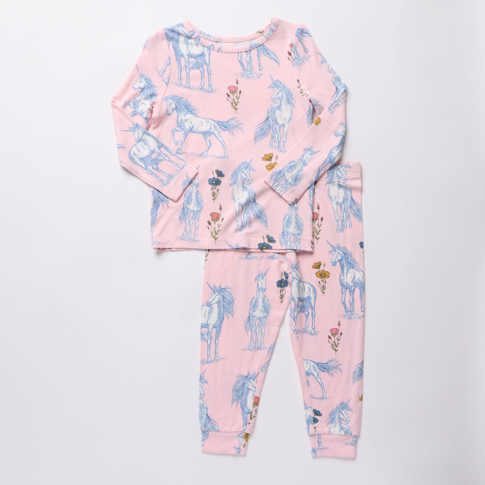 Kids Bamboo PJ Set Pink Unicorn Fields