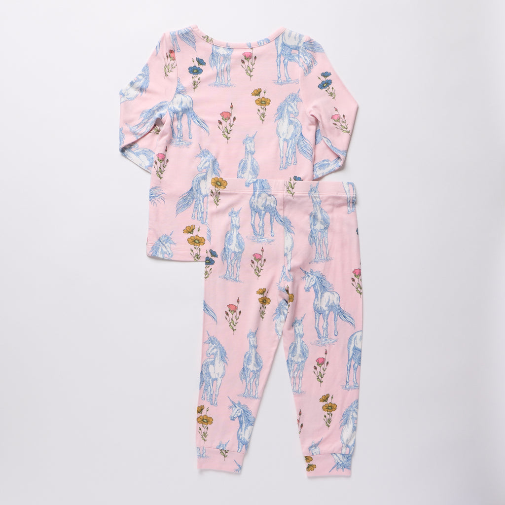 Kids Bamboo PJ Set Pink Unicorn Fields