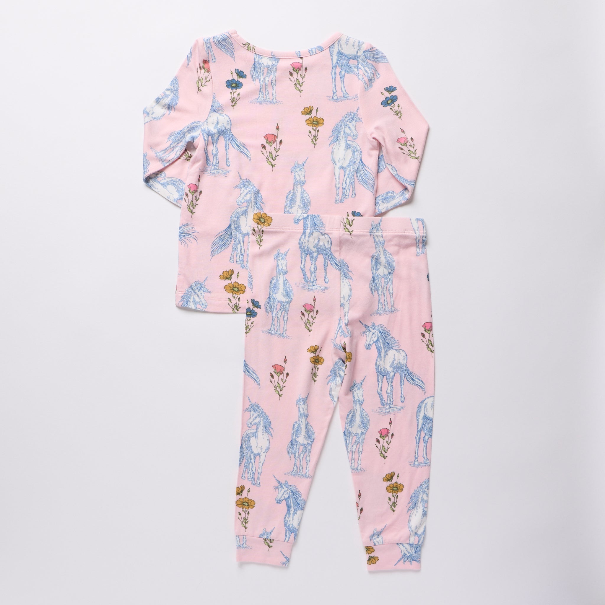 Kids Bamboo PJ Set Pink Unicorn Fields