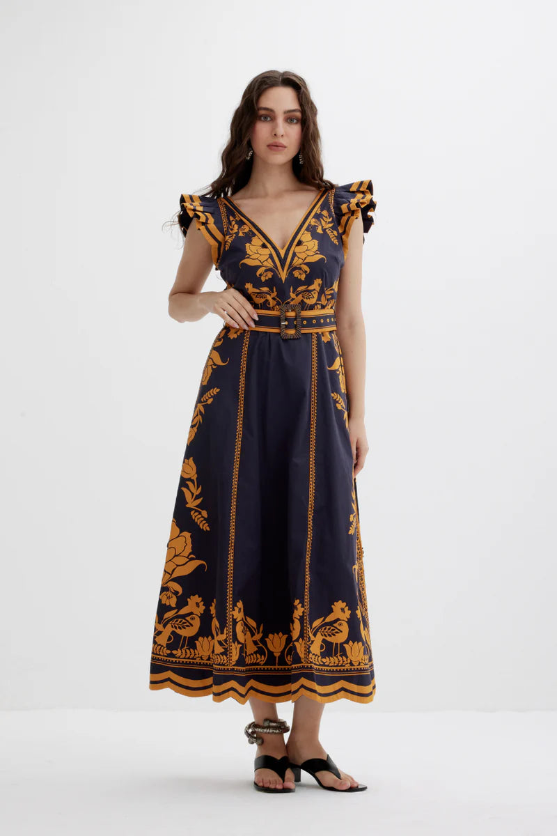 Valmira Dress, Midnight Ink & Golden Yellow