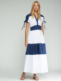 Linda Poplin Maxi Dress, White & Navy