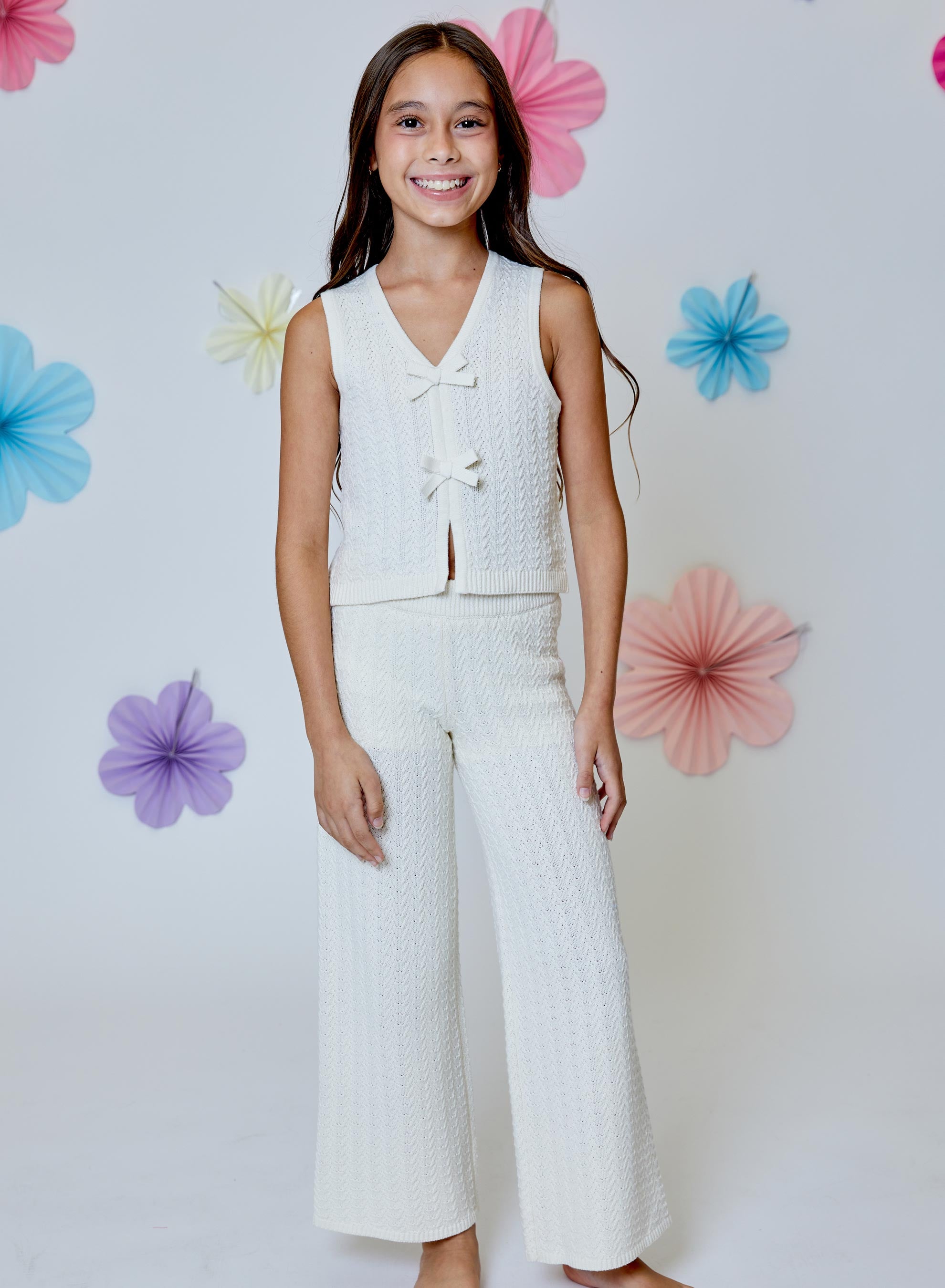 Knit Vest with Bows, Vanilla