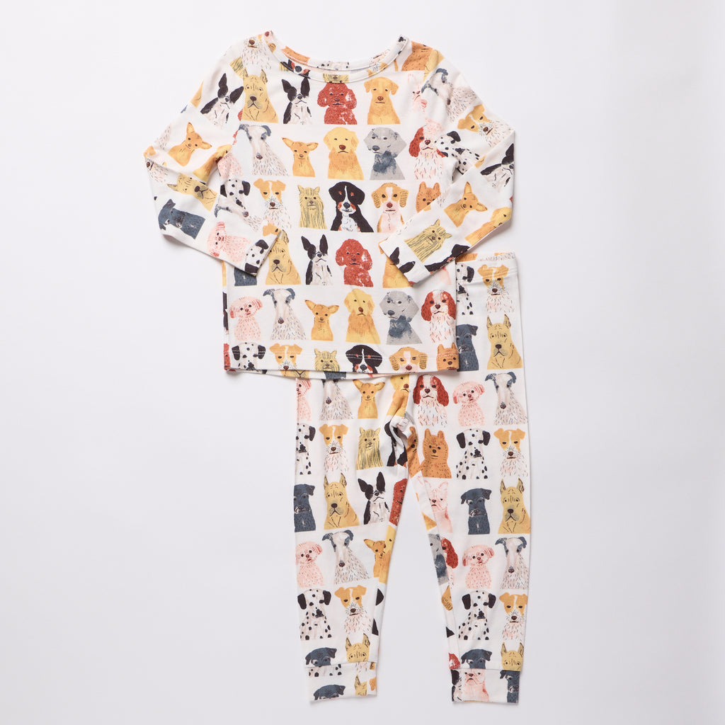 Kids Bamboo PJ Set, Small Watercolor Dog
