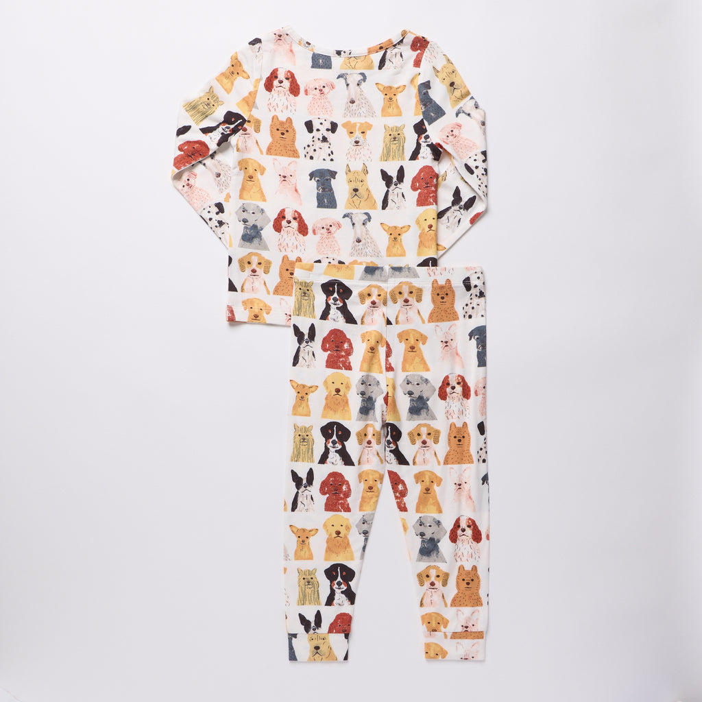 Kids Bamboo PJ Set, Small Watercolor Dog