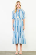 Puff Sleeve Striped Midi Dress, Blue