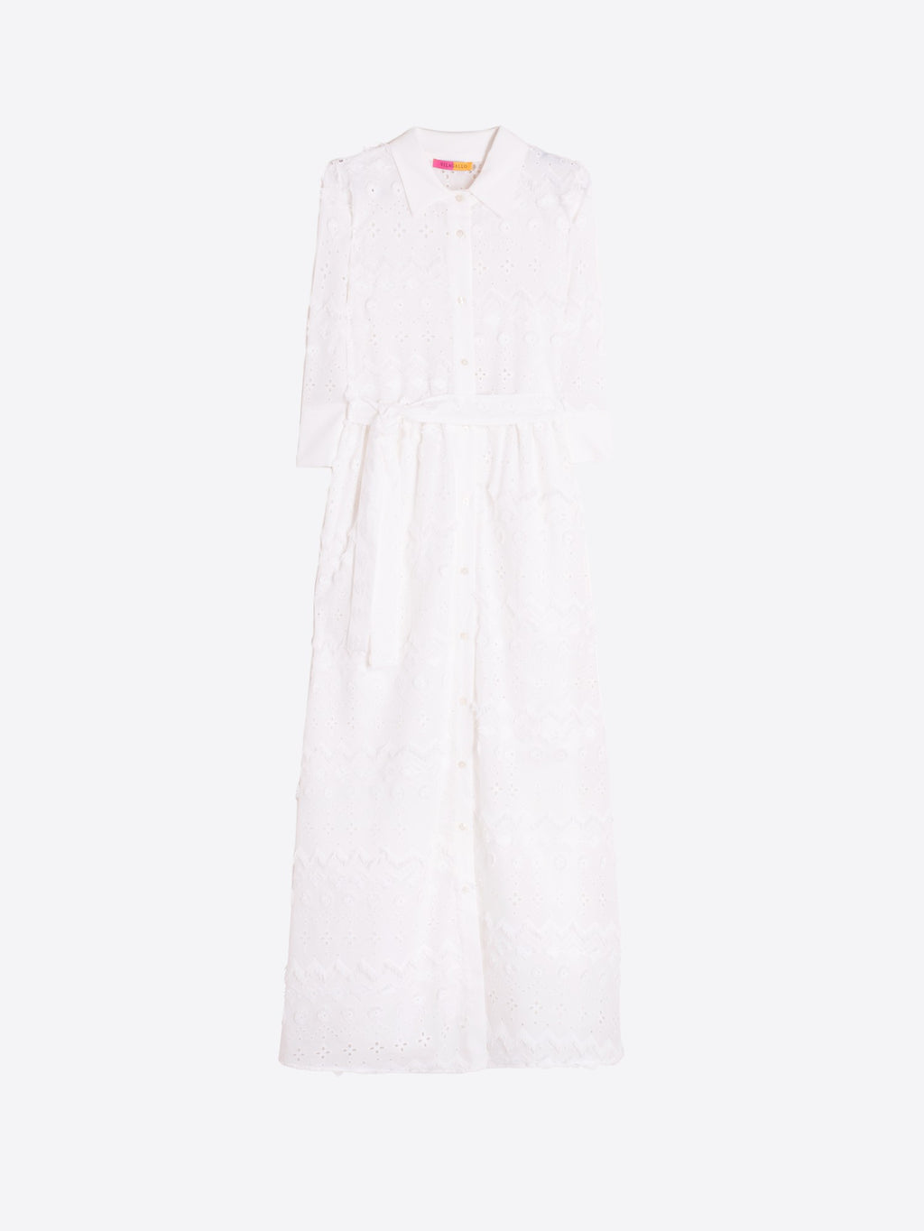 White Embroidered Dress with Belt