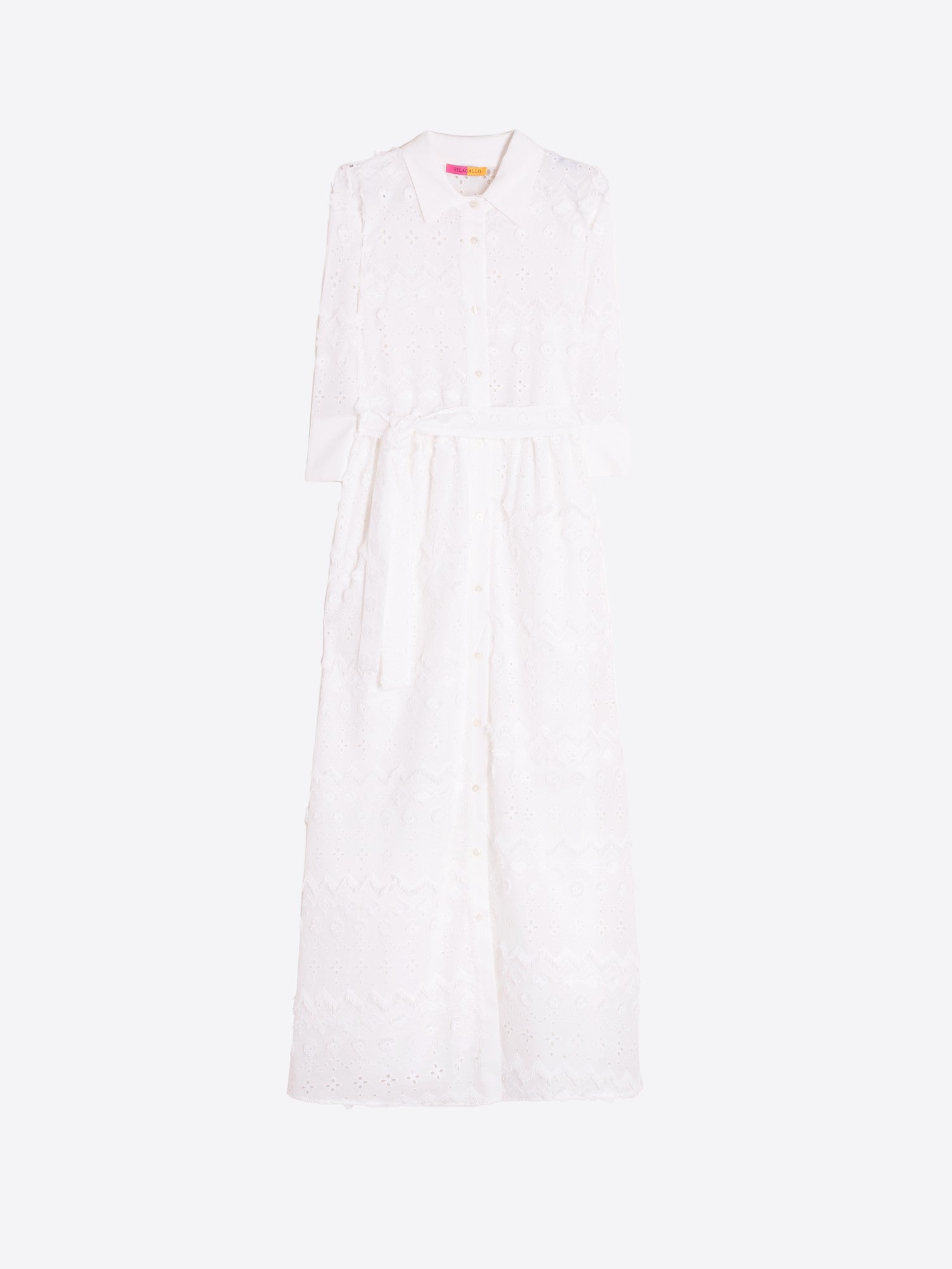 White Embroidered Dress with Belt