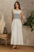 Knit to Woven Tank Dress, White & Navy