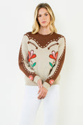 Flower Print Sweater, Beige