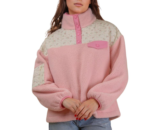Floral Quilted Contrast Detail Fleece Pink